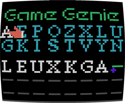Screenshot of Game Genie password screen