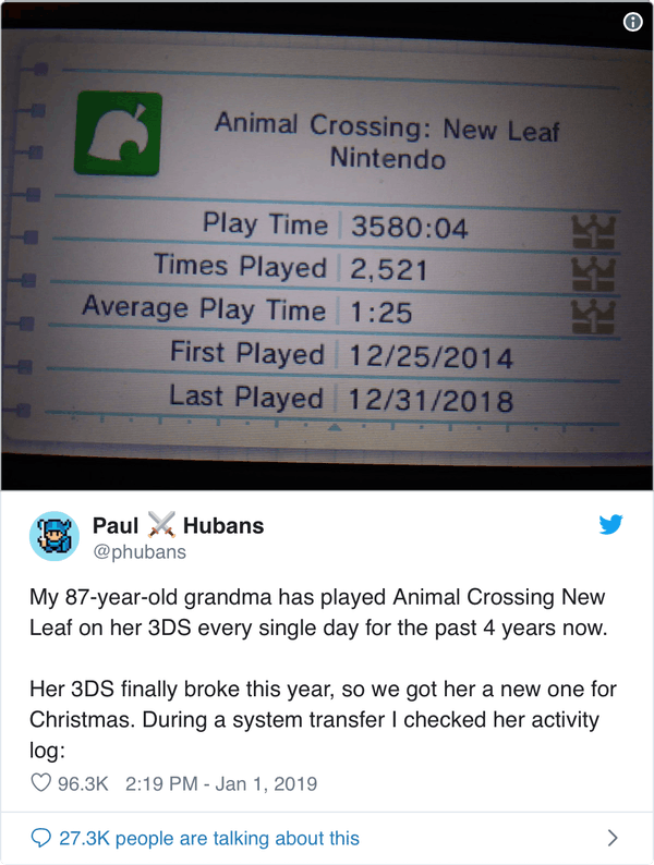 Screen shot of Animal Crossing play time