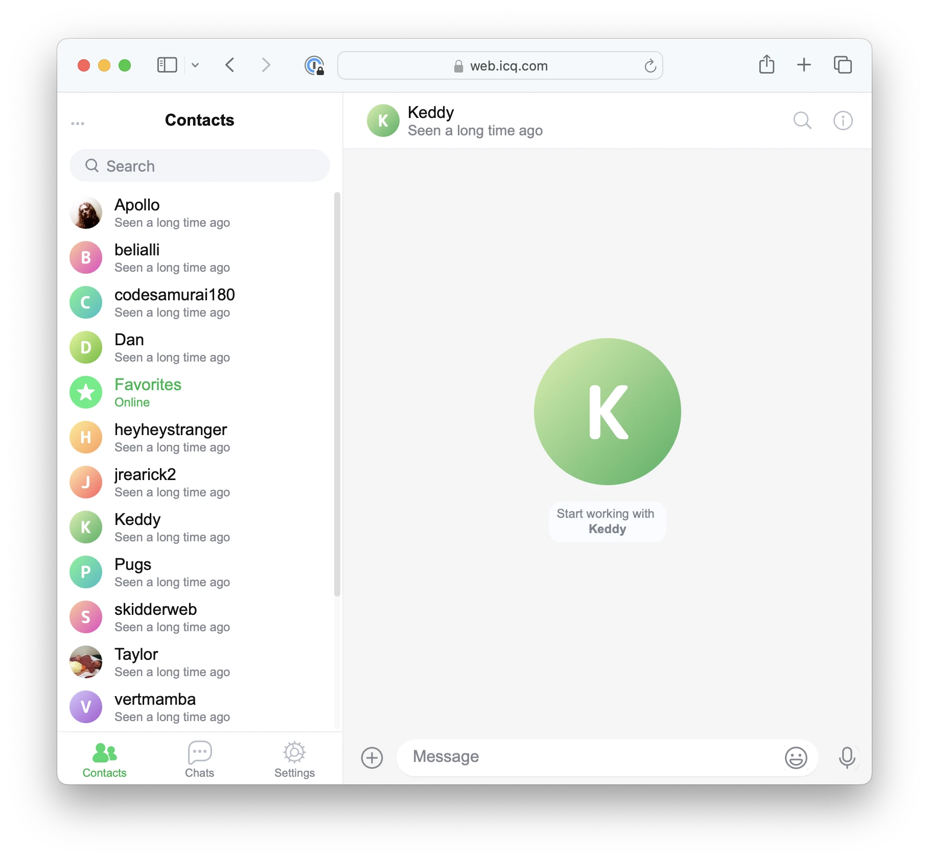 Screenshot of ICQ's contact list circa May 2024